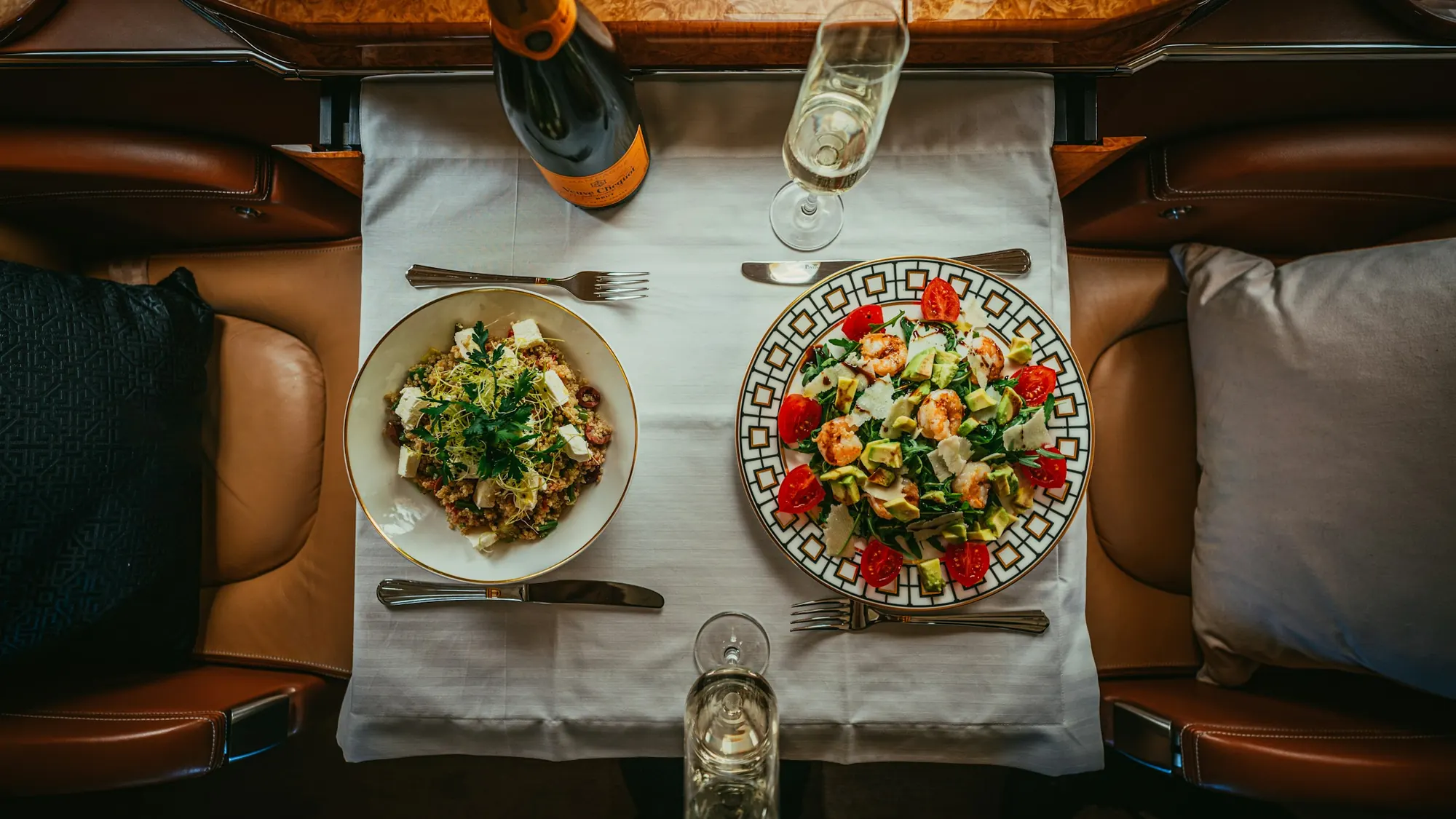 Lunch served at a table seen from above