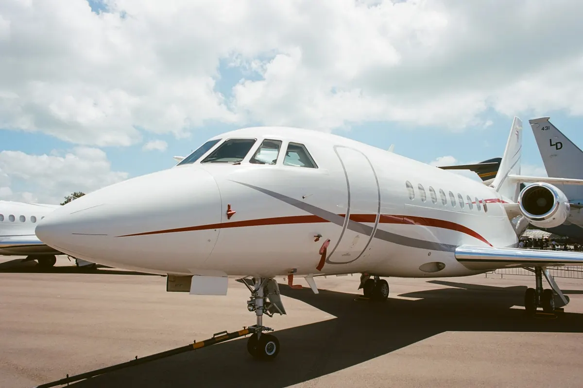 Business jet nose on a sunny ramp