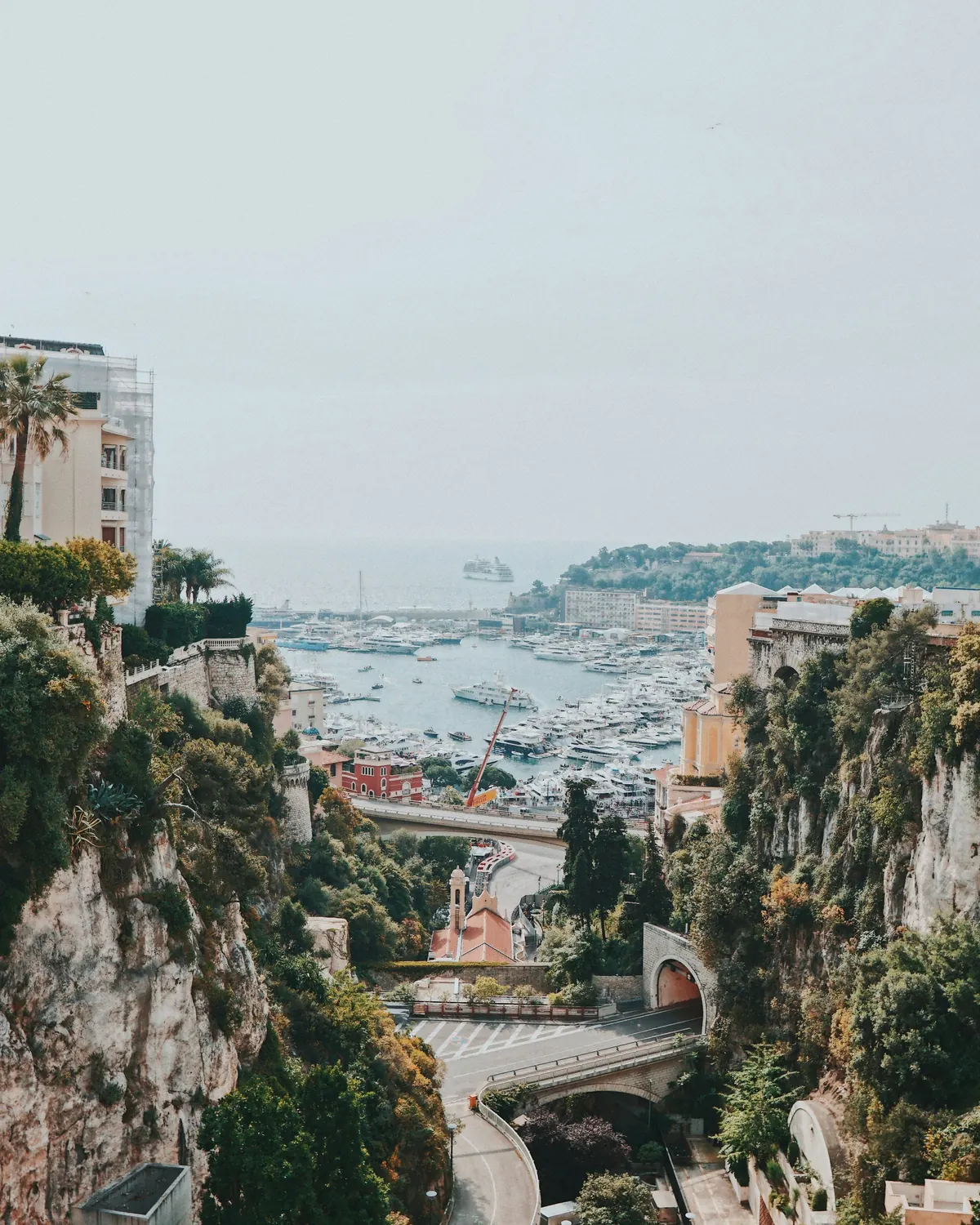 Monaco seen through cliffs and pines above the harbour
