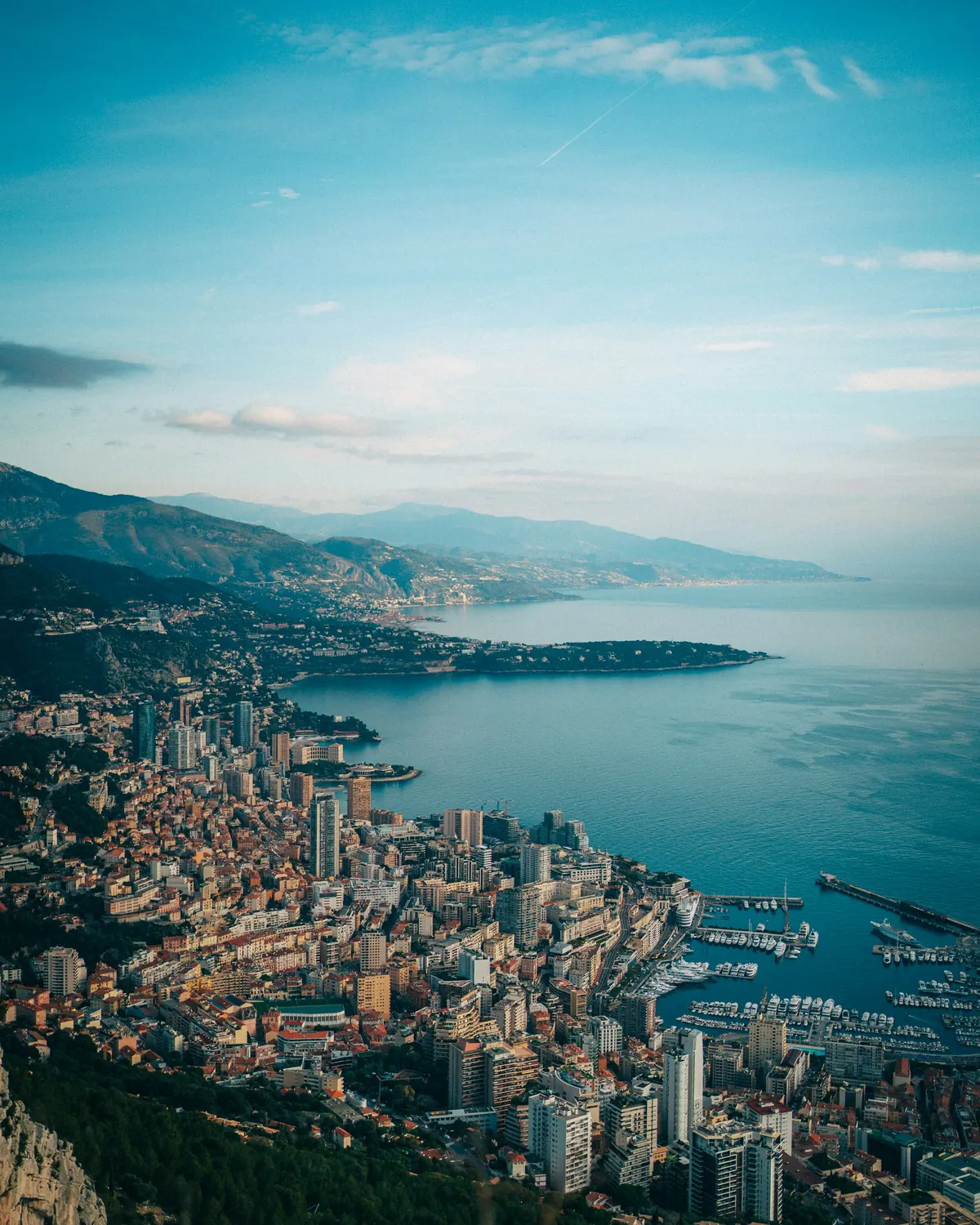Monaco and its harbour seen from the hills above